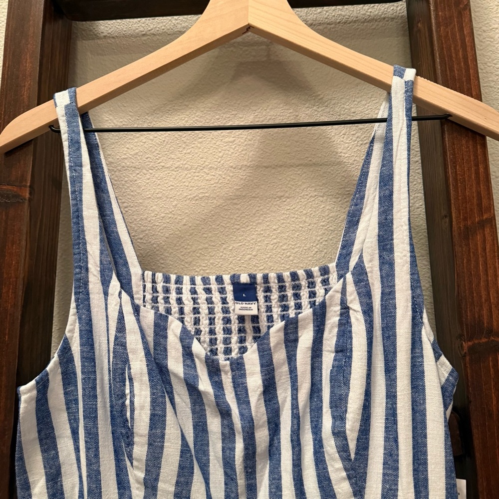 NWT Old Navy Fit & Flare Linen-Blend Midi Dress – Blue Stripe - Picture 4 of 15